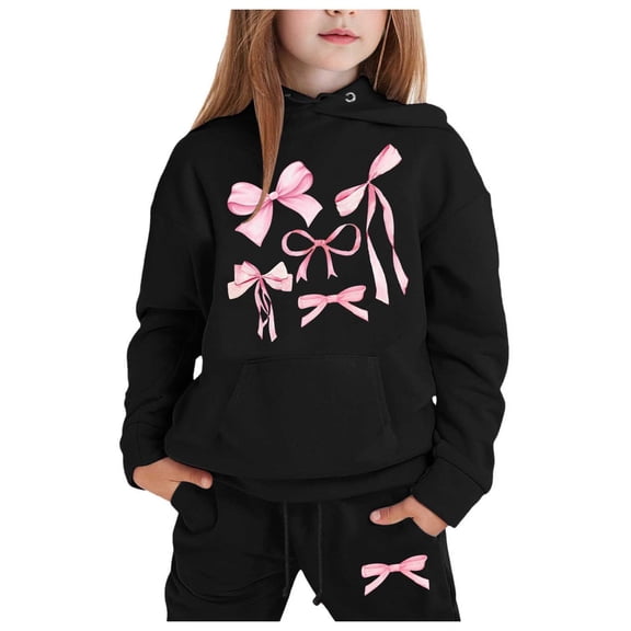 Toddler Girl Outfits Pants Sets Long Sleeve Bow Printed 2pcs Clothing Set Patchwork Printed Y2K Soft Warm Baby Girl Clothes,Black,2-3 Years