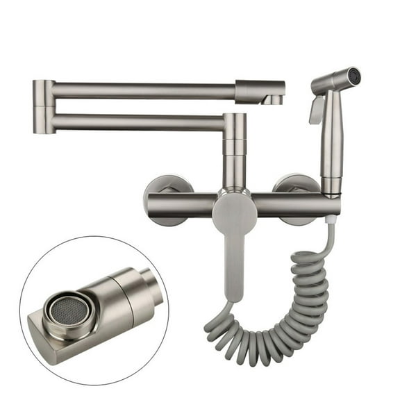 Kitchen Sink Faucet With Sprayer Gun Modern Pot Filler Faucet Single Handle Retractable Wall Mounted Folding Mixer Tap Swing Arm