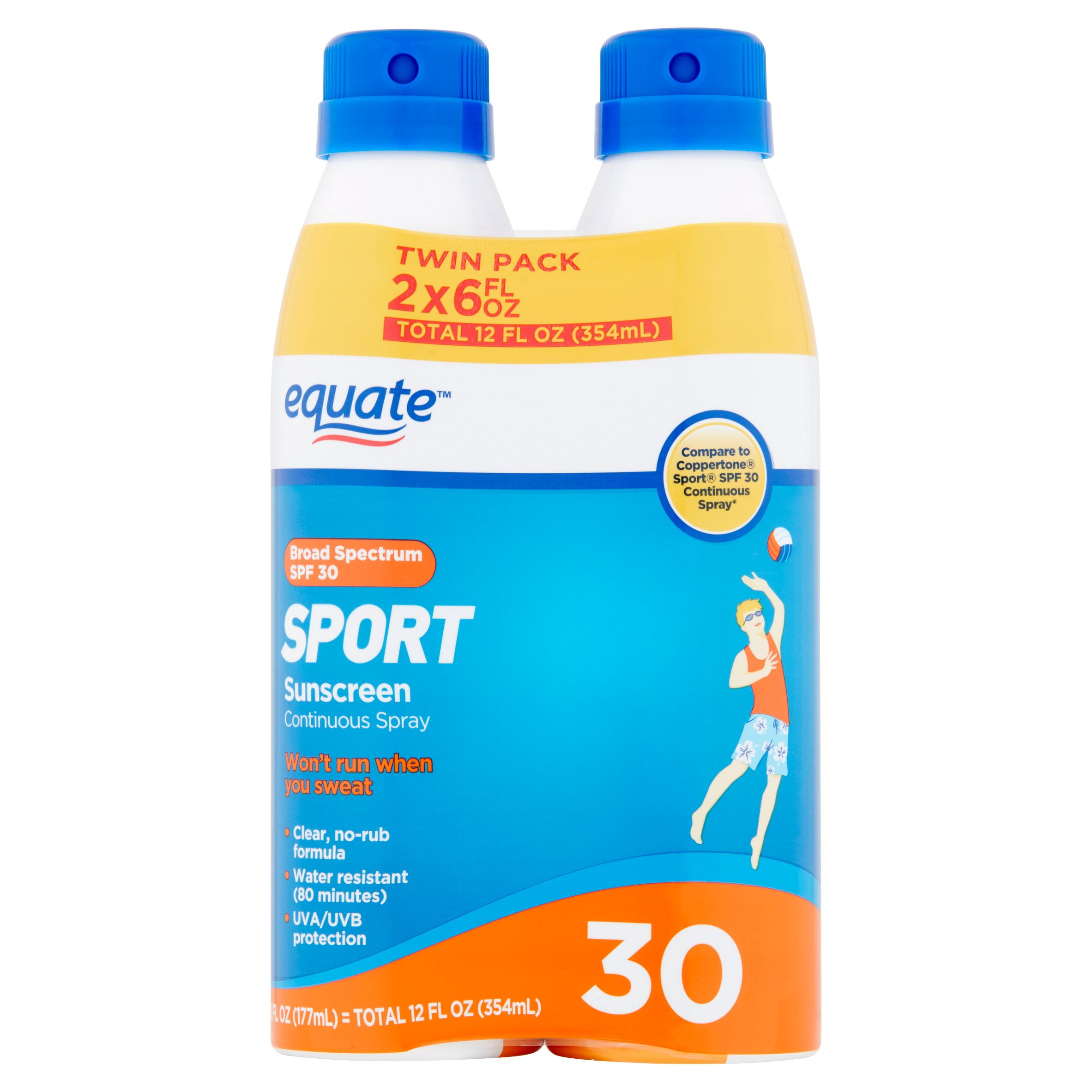 Equate Sport Continuous Sunscreen Spray, Twin Pack, Broad Spectrum, SPF