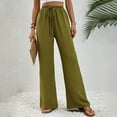 thumbnail image 4 of 8QIDA Womens Casual Pants Elastic Waist Linen Fashion Women's Pants Solid Elastic Waist Trouser Pant High Waist Wide Leg Regular Fit Palazzo Pants with Pocket L, 4 of 8