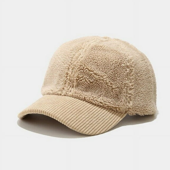 CoCopeanut New Outdoor Warm Winter Cap Lambs Wool Thicken Baseball Cap Women Girls Solid Snapback Adjustable Hip-Hop Hat Visor 54-59cm Gift