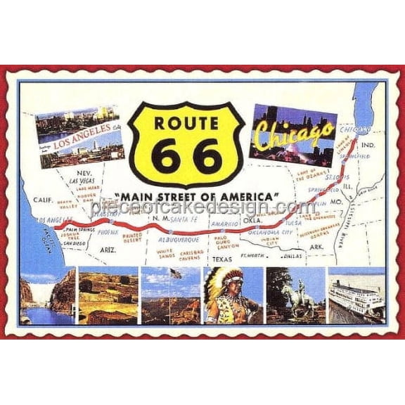 US Route 66 Map Edible Image Icing Cake Topper for Quarter Sheet Cake, by TNCT