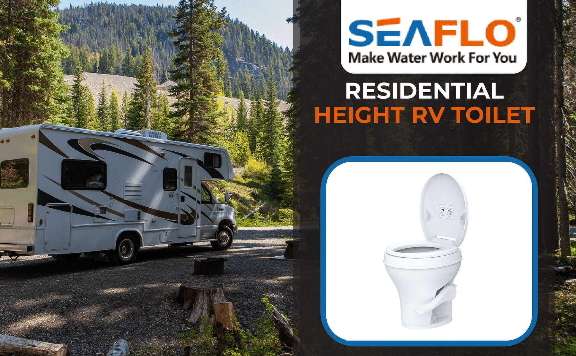 SEAFLO RV Toilet - Standard Height, Gravity Flush, Foot Pedal, Soft Close Lid (Bone Color)