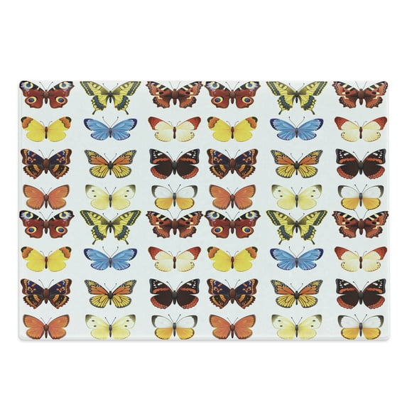 Butterfly Cutting Board, Assortment of Detailed Butterflies in Various Shapes Vibrant Colored Creatures, Decorative Tempered Glass Cutting and Serving Board, Large Size, Multicolor, by Ambesonne