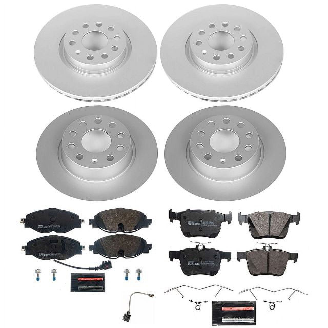 Power Stop Front and Rear Euro-Stop ECE-R90 Certified Brake Pad and Rotor Kit ESK7502 Fits 2015 Audi A3