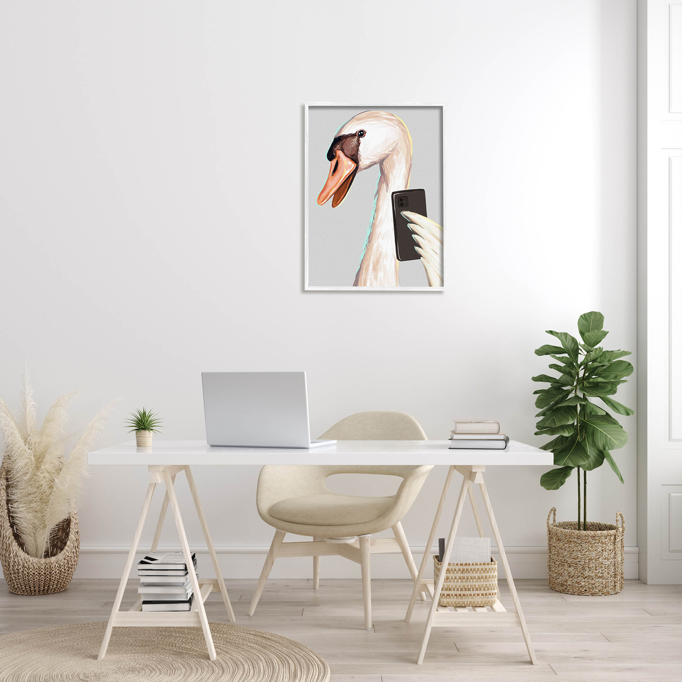 Funny Swan Bird Smiling Selfie Animals & Insects Graphic Art White Framed Art Print Wall Art