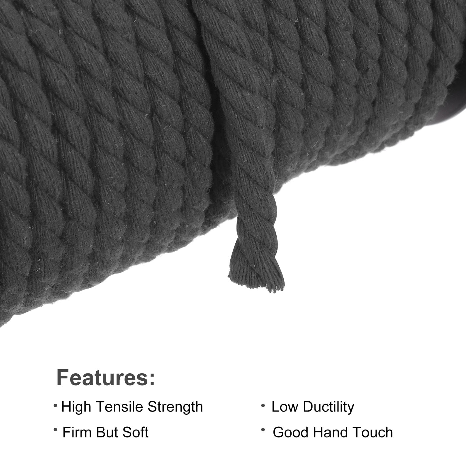 Cotton Rope 3 Strand Twisted Braided Rope Cord, Dark Gray 40m/47 Yard 8mm Dia for Wall Hanging, Plant Hanger