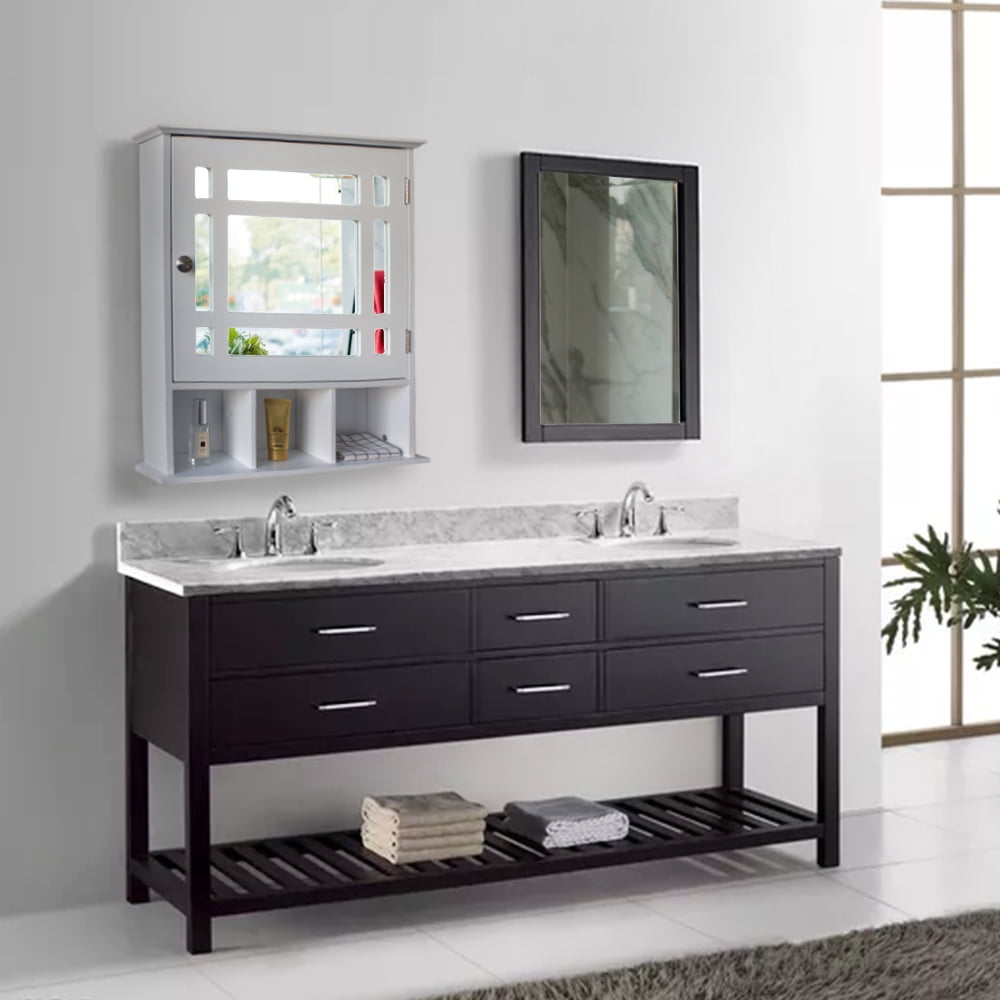 Lowestbest Single Door Bathroom Cabinet, Wall Cabinet with 3 Compartment Storage, White
