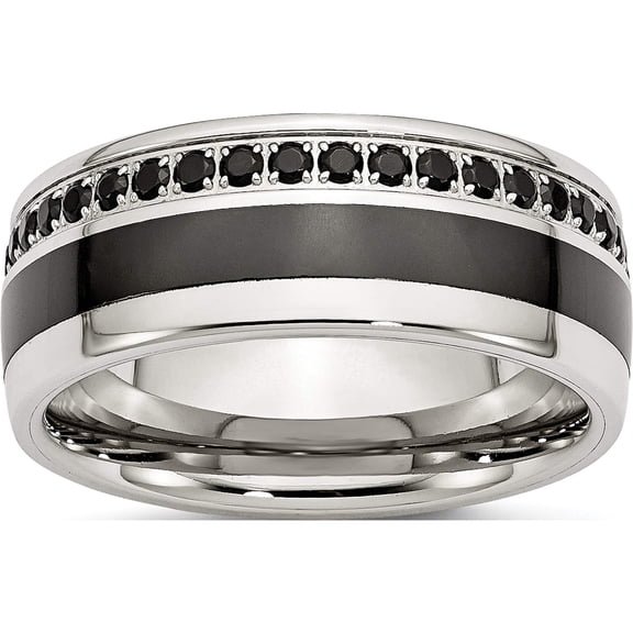 Stainless Steel Polished Black Ceramic Inlay Cz 9mm Band (Size 8) Made In China sr388-8