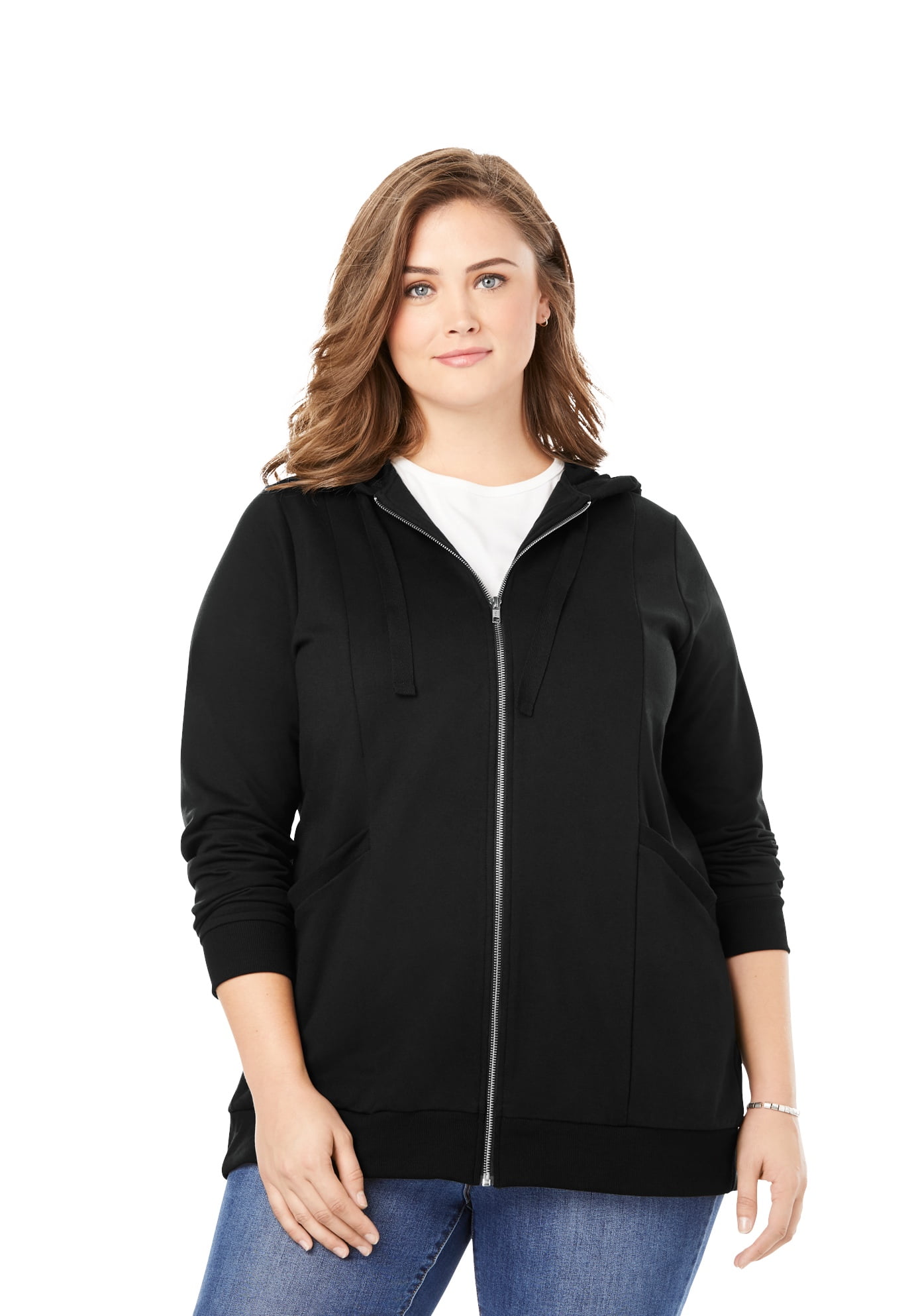 Woman Within Womens Plus Size Zip Front Tunic Hoodie