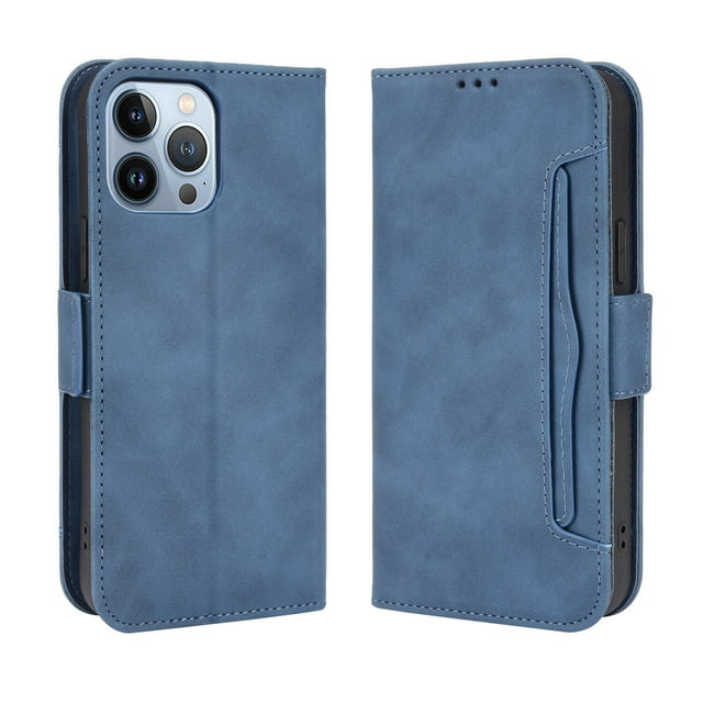 Case for iPhone 13 Pro Max Cover Adjustable Detachable Card Holder Magnetic closure Leather Wallet Case - Blue