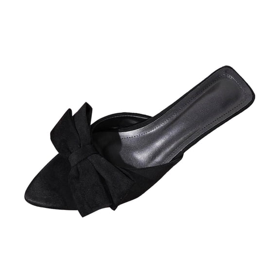 Gpaecead Women Bowknot Pointed Toe Low Heel Mules Backless Slip-On Elegant Vintage Spring Summer Versatile Shoes,Black