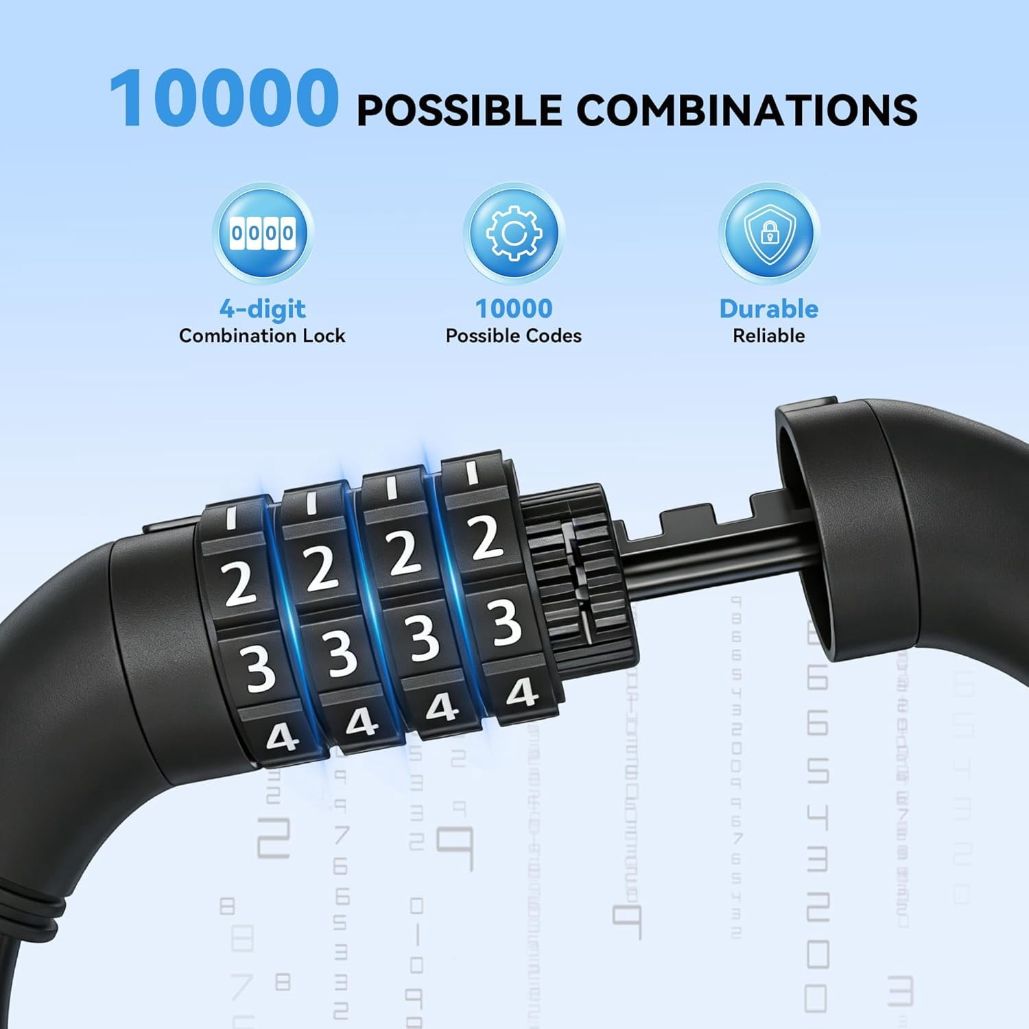 5 ft Bicycle Cable Lock, 1/2 Inch Steel Combination Bike Lock with 4 Digit Resettable Code for Scooter E-Bike Outdoor Use