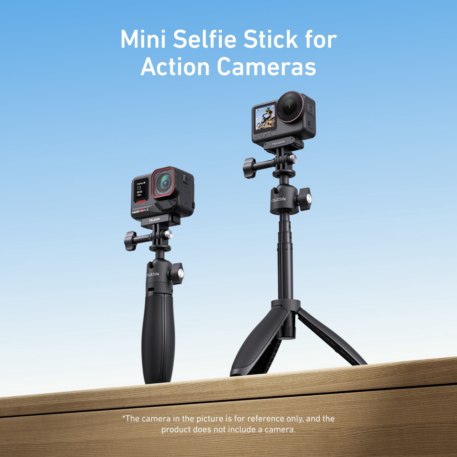 Mini Selfie Stick 3.0 is Compatible with Action Cameras, 2-in-1 Lightweight Selfie Stick & Tripod with 360° Ball Head for DJI Action, GoPro & Insta360