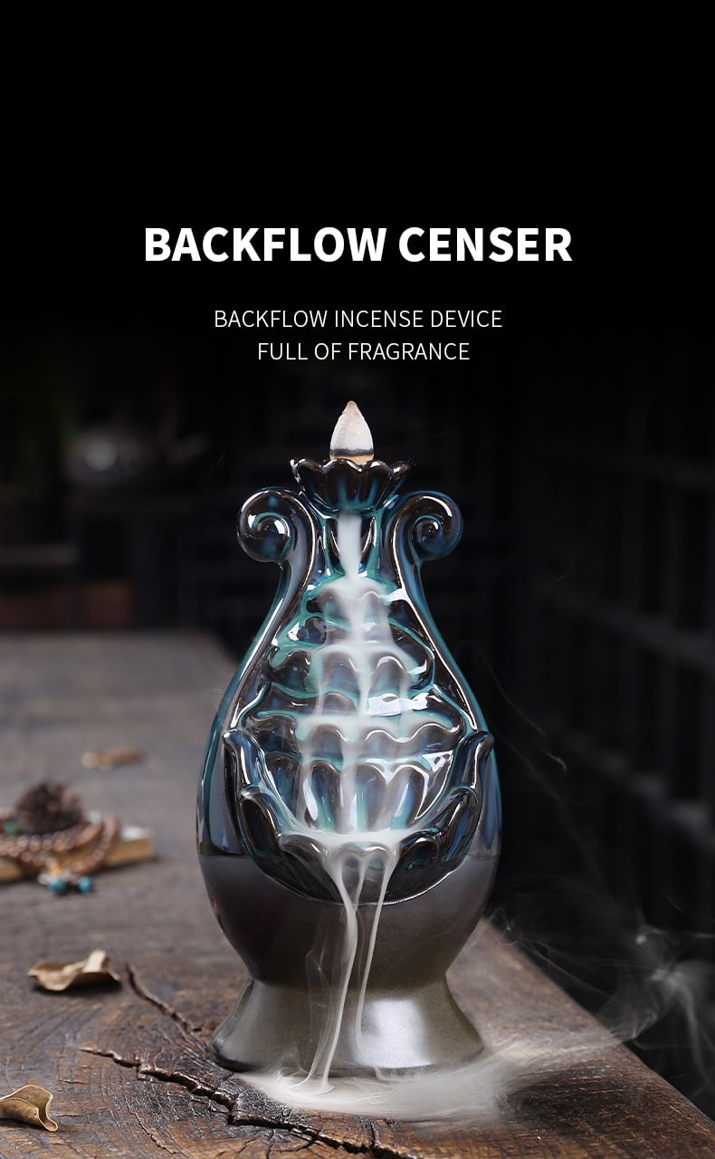 Ceramic Incense Burner,Ruyi Bottle Shaped Household Backflow Aromatherapy Holder Waterfall Zen Smoke Incense Burner Garden Yoga Meditation Home Decor