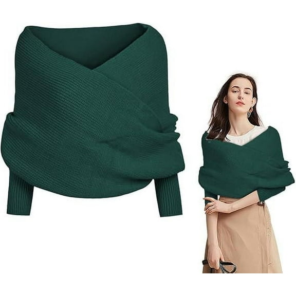 Namzi Scarf With Sleeves for Women, Knitted Sweater Scarf With Sleeves, Plus Size Fall Winter Warm Poncho Cape Shawl，Green