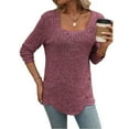 thumbnail image 2 of SHIBEVER Womens sweater tops Ribbed slim fit long sleeve knit Pullover Top Square Neck solid color fall Shirt for women purple, 2 of 4