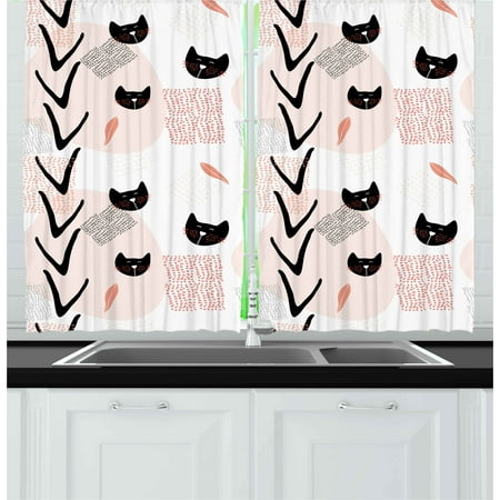 - Modern Curtains 2 Panels Set, Cute Cat Faces with Dotted Whiskers Kittens Animals Kids Nursery Theme, Window Drapes for Living Room Bedroom, 55W X 39L Inches, Dark Coral Black Peach, by Ambesonne