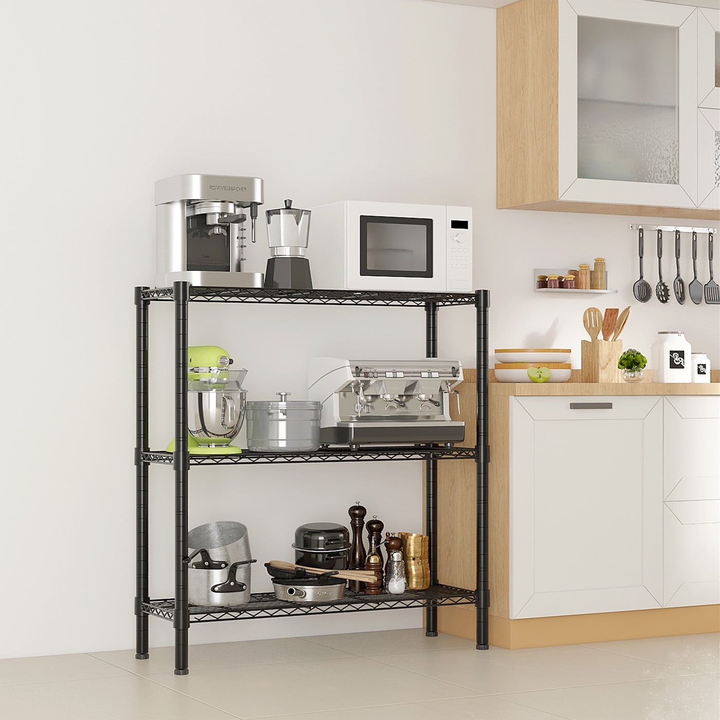 Ktaxon 3-Shelf Storage Rack, Adjustable Metal Wire Shelving Organizer Black, 35.4"L x 13.78"W x 31.5"H