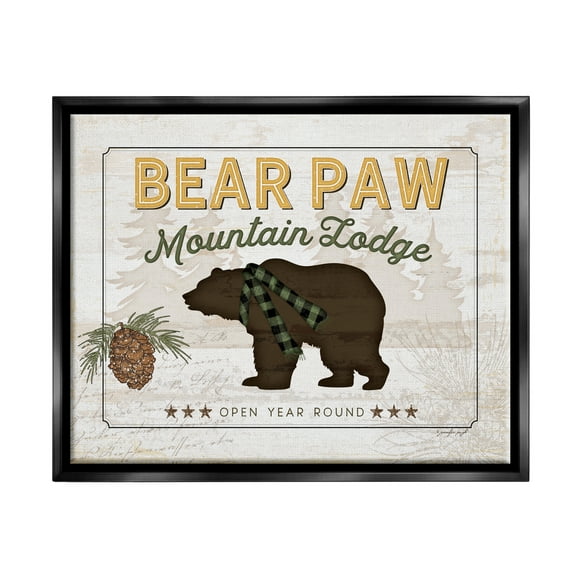 Stupell Bear Paw Mountain Lodge Cabin Animals & Insects Painting Black Floater Framed Art Print Wall Art