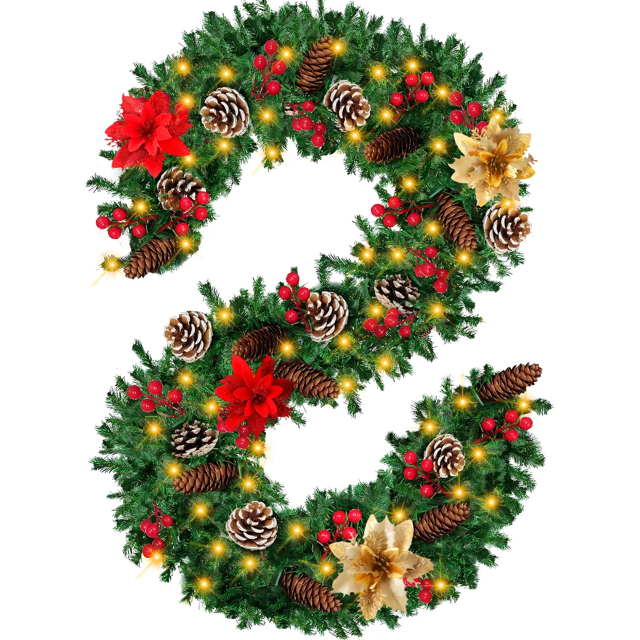 Guirnalda Navidad 2.7m Con Piñas Bayas Rojas 50 Luces Led Xtellar multicolor