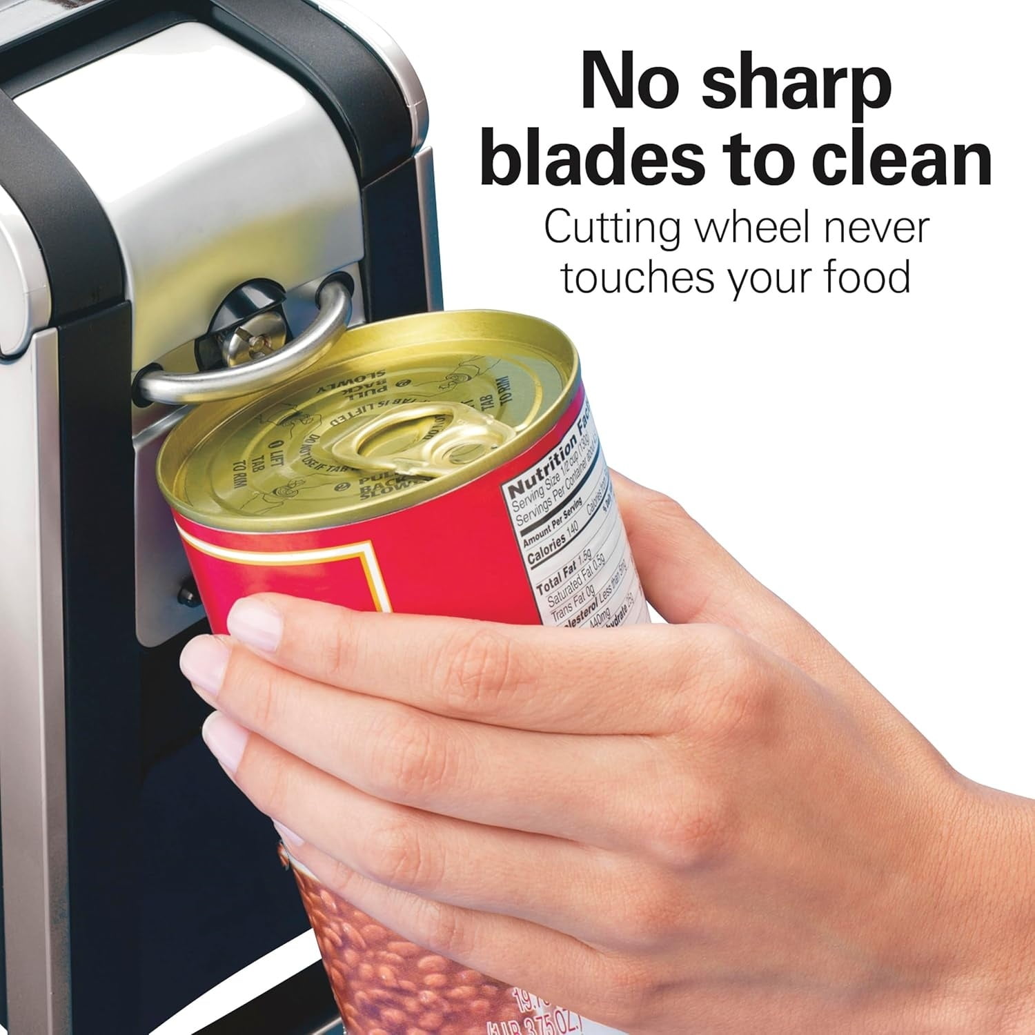 Smooth Edge Electric Automatic Can Opener for Kitchen with Easy Push Down Lever, Extra Tall, Includes Stainless Steel Scissors, Black and Chrome