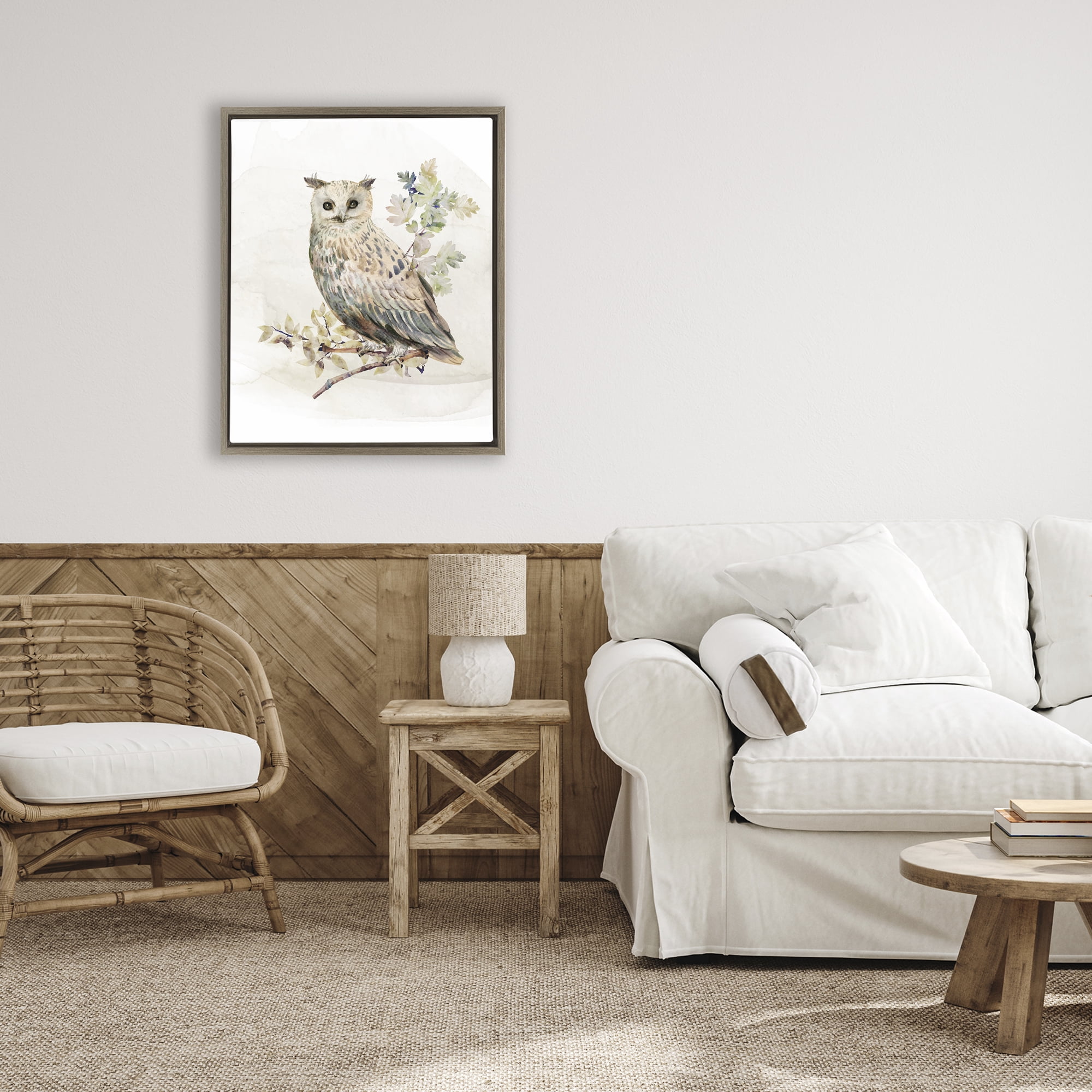 Stupell Industries Forest Owl with Foliage Brown Framed Floater Canvas Wall Art, design by CAD Designs