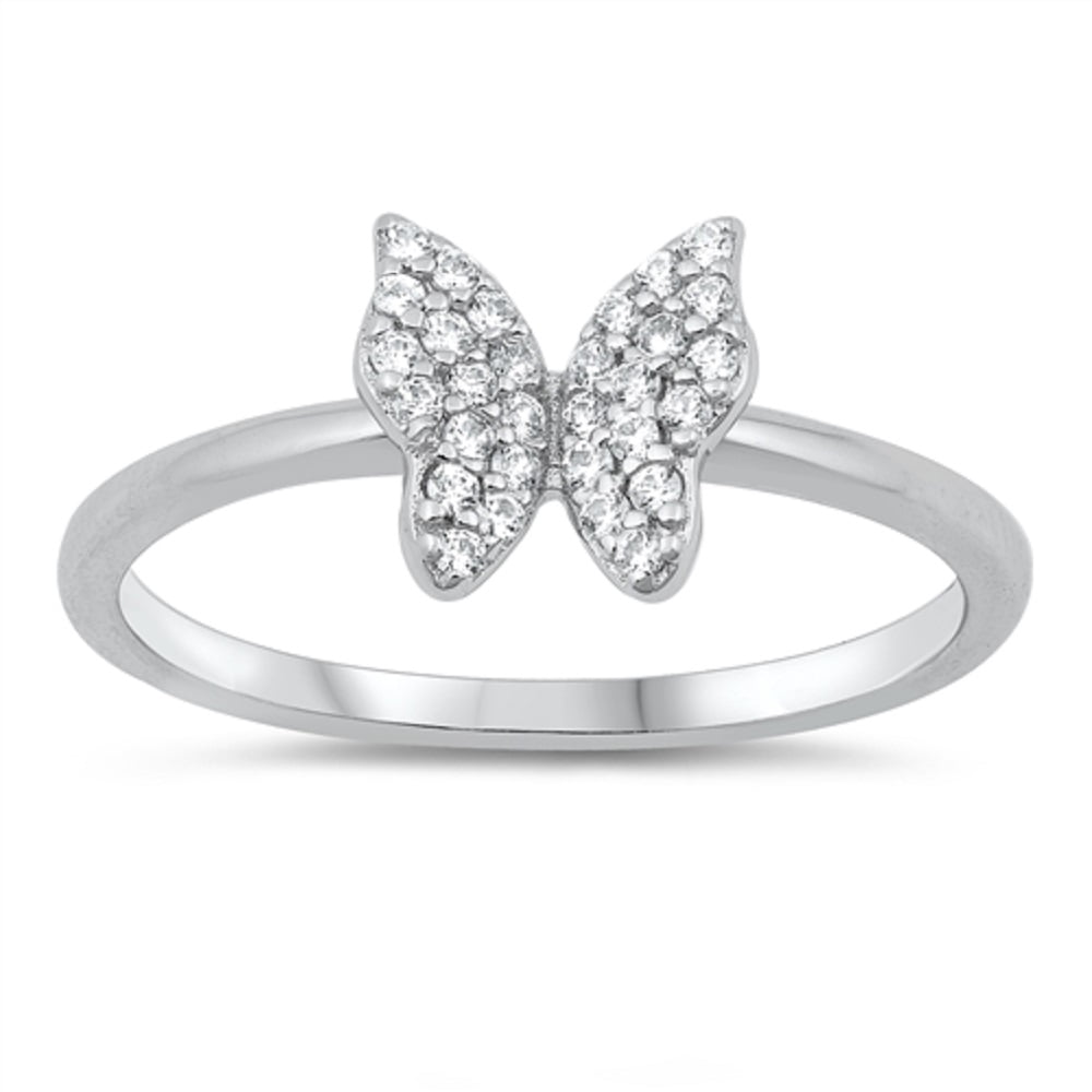 Princess Kylie Square Cubic Zirconia Butterfly Shaped Fashion Ring Rhodium Plated Sterling Silver