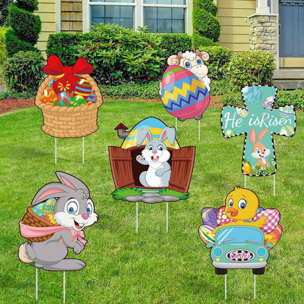 6 Pieces easter yard signs garden decorations outdoor, happy easter