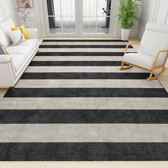 Black And Grey Stripes Large Area Rug, Retro Stripes Non Slip Stain Resistant Print Rugs, Soft Machine Washable Carpet For Indoor Bedroom Living Room Office Decor Rug 1x2ft