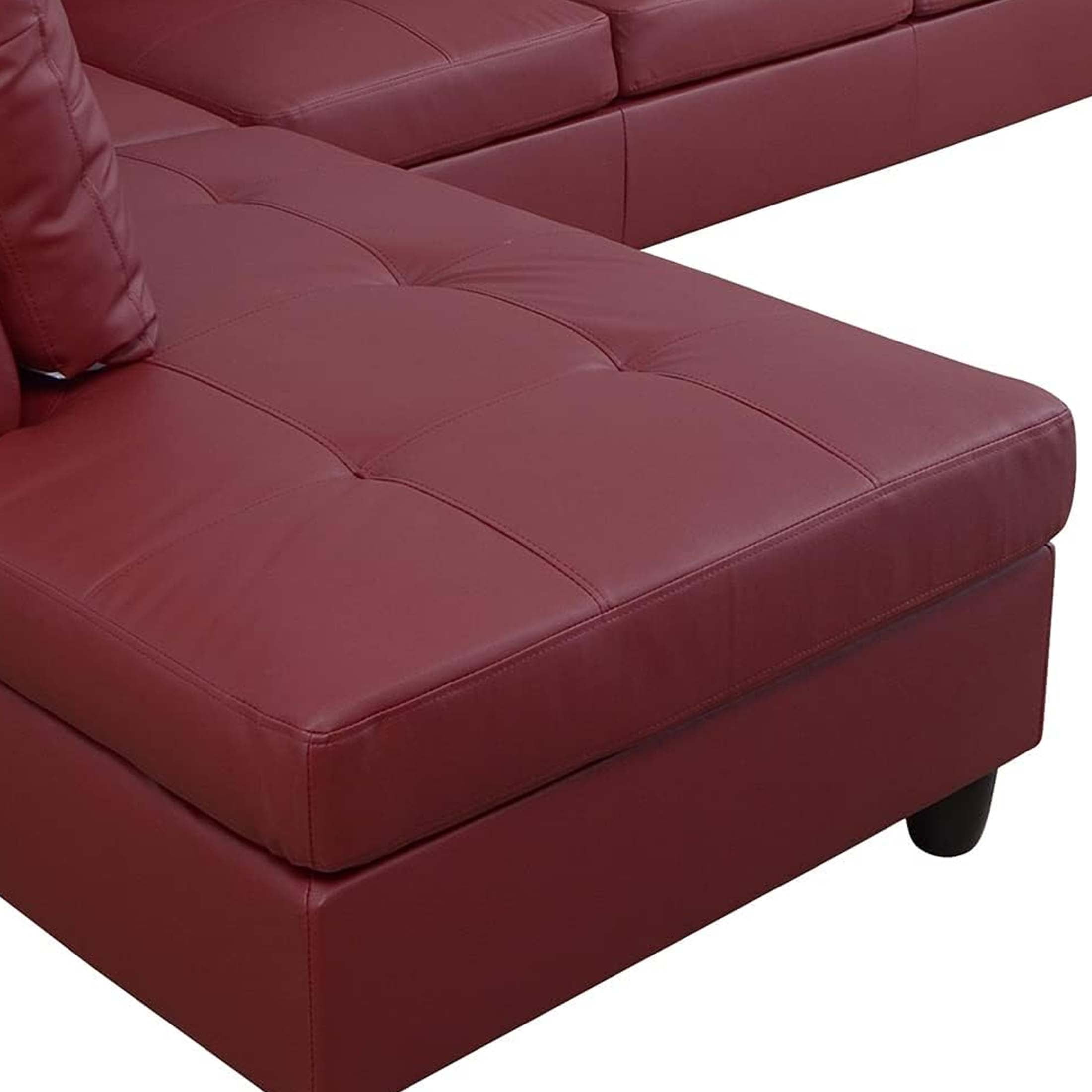 Momspeace Living Room Sectional Couch with Storage Ottoman, Modern PU Leather L-Shaped Sofa Couch Set - Red