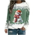 thumbnail image 2 of Riecok Xmas Women's Hoodless Sweatshirts Long Sleeves Collared Neck Winter and Fall Christmas Funny Graphic Comfy Loose Oversized Fashion Soft Blouse Tops Green XXL, 2 of 3