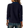 thumbnail image 4 of Textilo Denim Collar Pullover Sweaters for Women Patchwork Denim Waffle Knit Sweater Long Sleeve Half Button Collared Tops Retro Loose Fit 2026 Fall Winter Fashion Outfits,Navy 2XL, 4 of 6