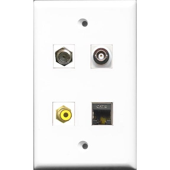 RiteAV 1 Port RCA Yellow and 1 Port Coax Cable TV- F-Type and 1 Port Shielded Cat6 Ethernet and 1 Port BNC Wall Plate