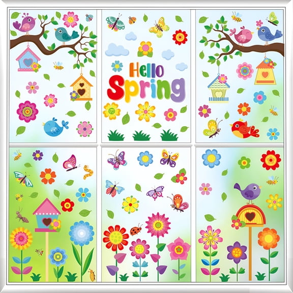 CCOCC 9 Sheets Spring Window Clings for Glass Windows,Spring Window Stickers for Kids,Summer Easter Decals Decor for Classroom,Home Glass Doors