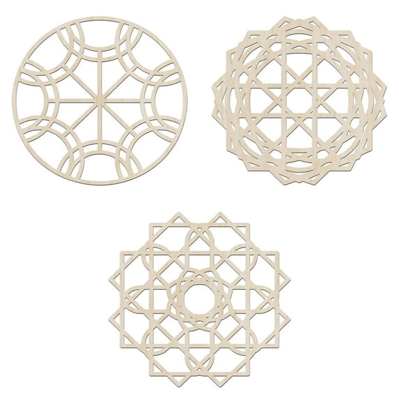 Mandala Wooden Wall Art Set of 3, Wholeness of Universe Themed Geometic Art, Birch Plywood Rustic Wall Art Accent for Hallway Bedroom Living Room and Offices, 11.4" X 11.4" X 0.1", by Ambesonne