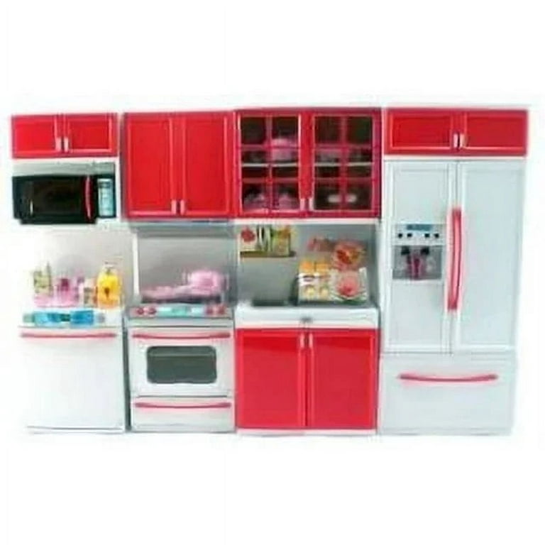 GIRL FUN TOYS Red Happy Kitchen Barbie Compatible Toy Play Set With  Refrigerator Store