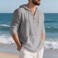 thumbnail image 6 of Yusimy Men's Casual Beach Long Sleeve Hoodie - Pullover Style, Drawstring Hood, Half-Button Henley & Functional Pockets, 6 of 9