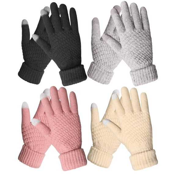 4 Pairs Womens Winter Gloves Warm Touch Screen Knit Fleece Gloves for Women Cold Weather