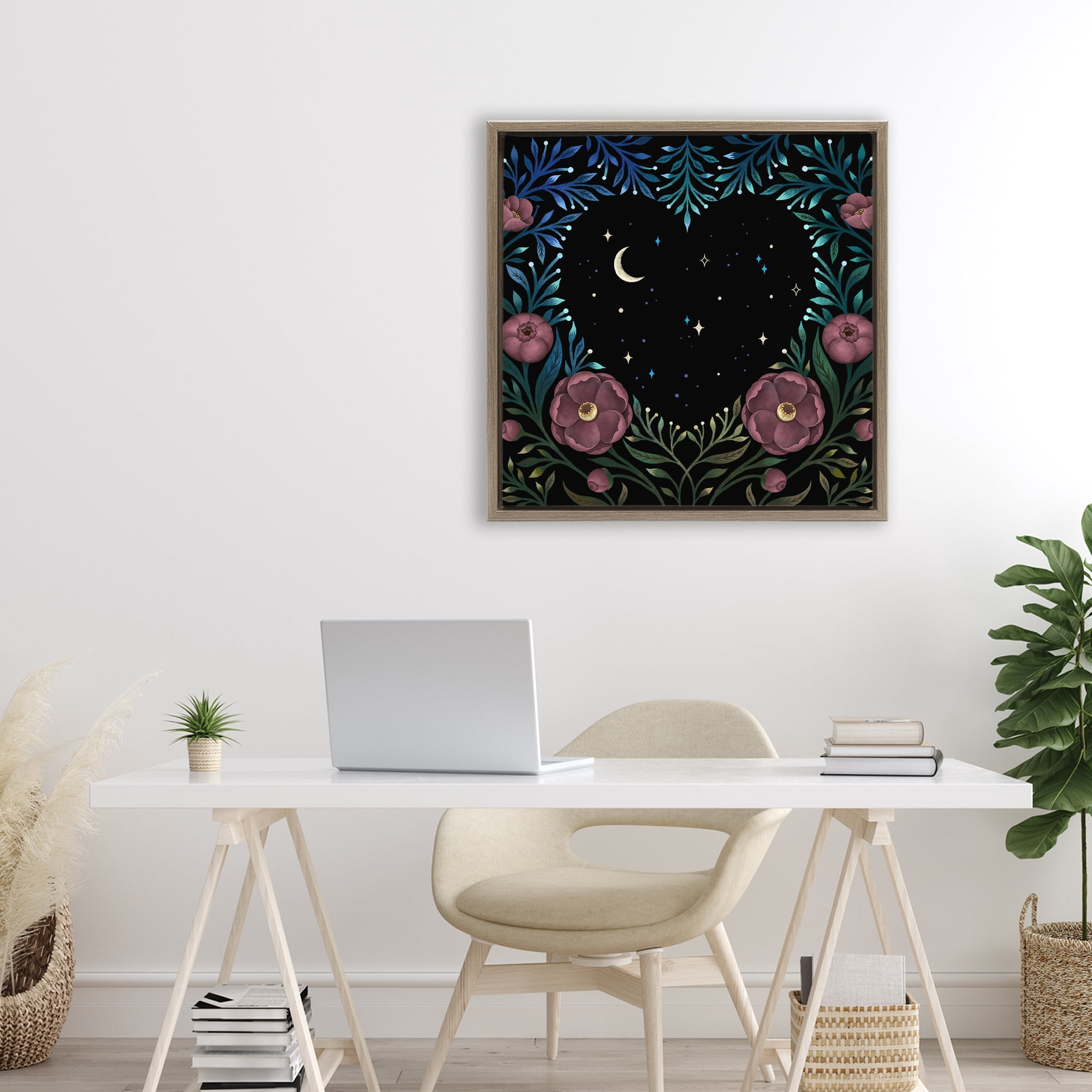 Stupell Industries Heart Night Sky Garden Brown Framed Floater Canvas Wall Art, design by Episodic Drawings