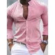 thumbnail image 1 of Camisa de playa informal con botones para hombre, de color rosa, azul y verde, de manga larga a rayas, cuello alto, ropa hawaiana Vaion, blusa estampada, 1 of 6