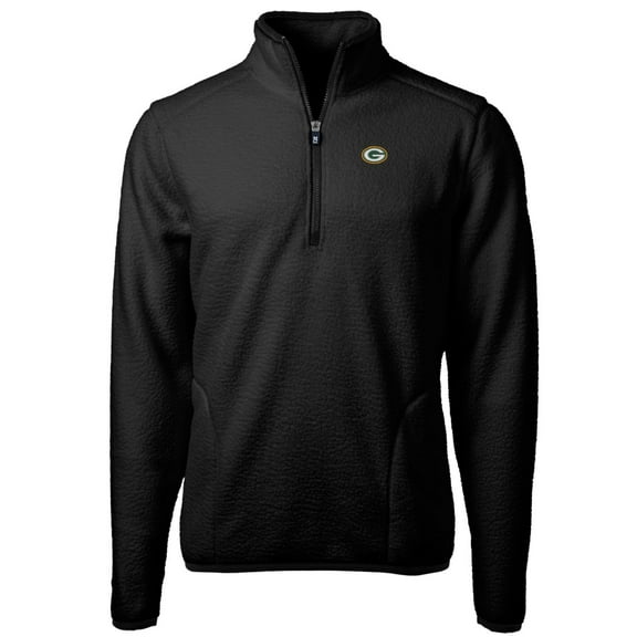 Men's Cutter & Buck Black Green Bay Packers Big & Tall Cascade Eco Sherpa Fleece Quarter-Zip Pullover Jacket