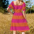 thumbnail image 3 of Vestido de fiesta de manga corta con rayas horizontales color naranja Pop y rosa neón vestidos de fiesta, 3 of 6