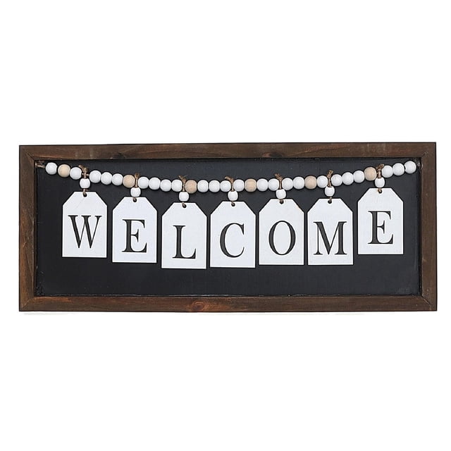 IH Casa Decor Framed Wood Hanging Beaded Welcome Sign