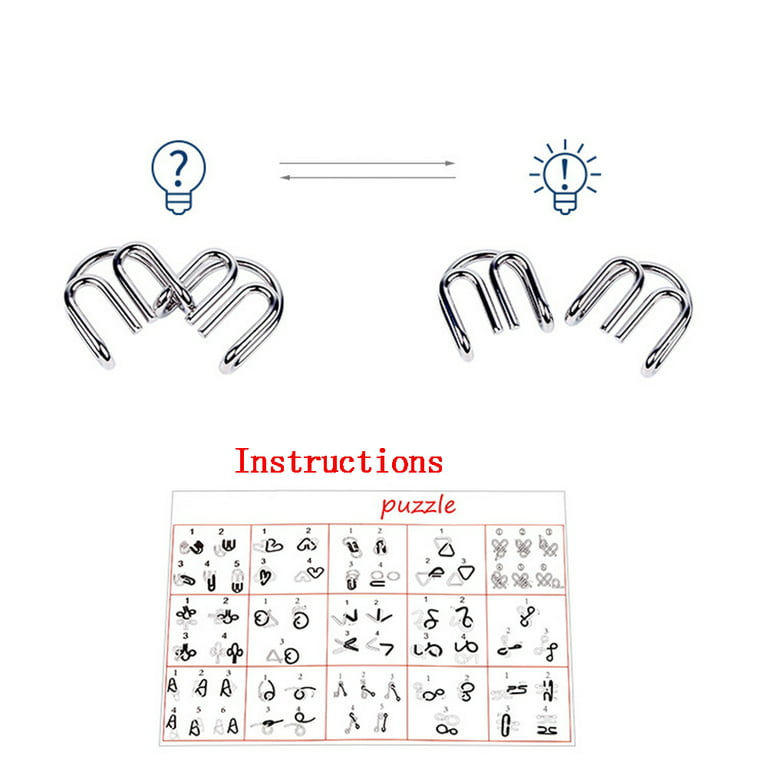 15 Pcs/Set IQ Metal Puzzle Mind Brain Teaser Magic Wire Puzzles
