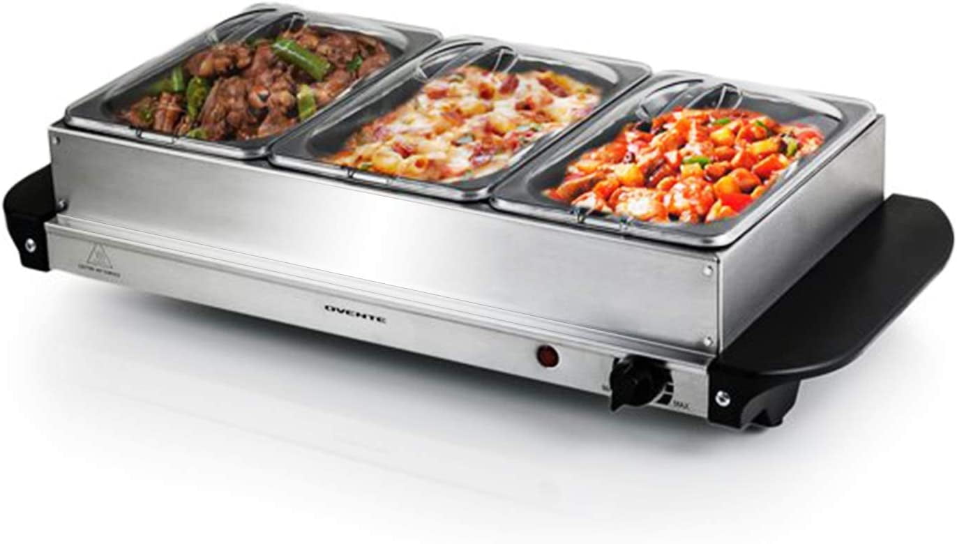 Ovente Electric Food Buffet Server & Warmer 3 Portable Stainless Steel