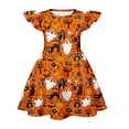 thumbnail image 4 of Girls Summer Dress Halloween Funny Pumpkin Flutter Sleeve Swing Dress Soft Halloween Outfit for Tween Girls 5–13Y, 4 of 4