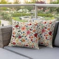 thumbnail image 4 of Colorful Flowers Square Pillow Covers 2 Pack Spring Vintage Watercolor Floral Leaves Linen Texture Pillowcase Waterproof Outdoor Throw Pillow Cover for Patio Garden Square Cushion 24”x24”, 4 of 9