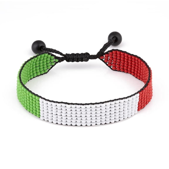 Italy Flag Bracelet: Handmade Bracelet,Adjustable Beaded Boho-Style Rope Bangle with Patriotic Design