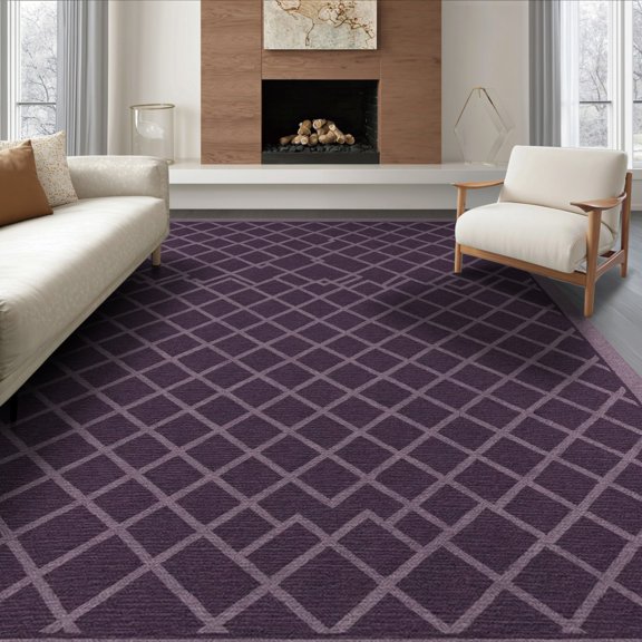 ODIKA 8'x10' Washable Area Rug Non-Slip Chair-Friendly Mat Minimalist Lattice Border Contemporary Repeating Motif for Dining Room, Large Office, Lounge